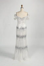 Off the Shoulder Beaded White Evening Dress MC125