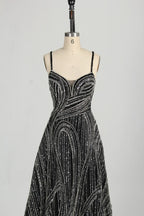 Beaded Sequined Black A-Line Mother of the Bride Dress with Cape MC126