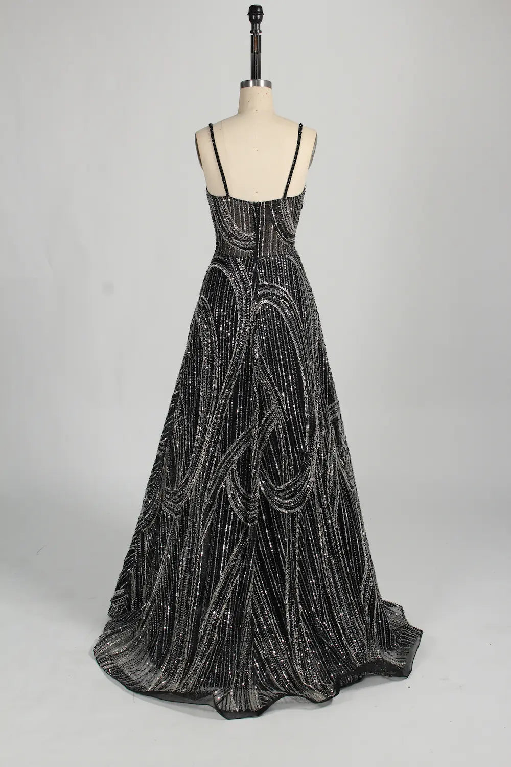 Beaded Sequined Black A-Line Mother of the Bride Dress with Cape MC126
