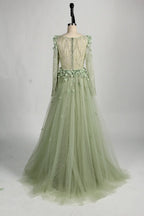 3D Floral Beaded Long Sleeve Sage Green Mother of the Bride Dress MC128