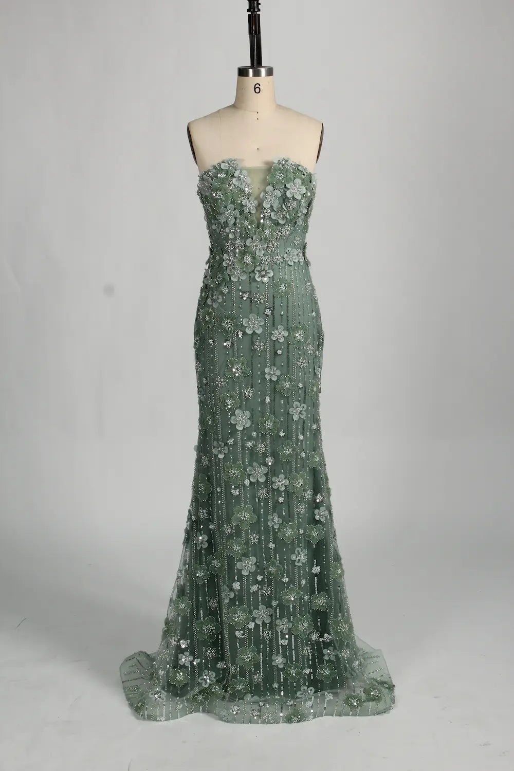 3D Floral Beaded Sage Green Mother of the Bride Dress with Cape Train MC130