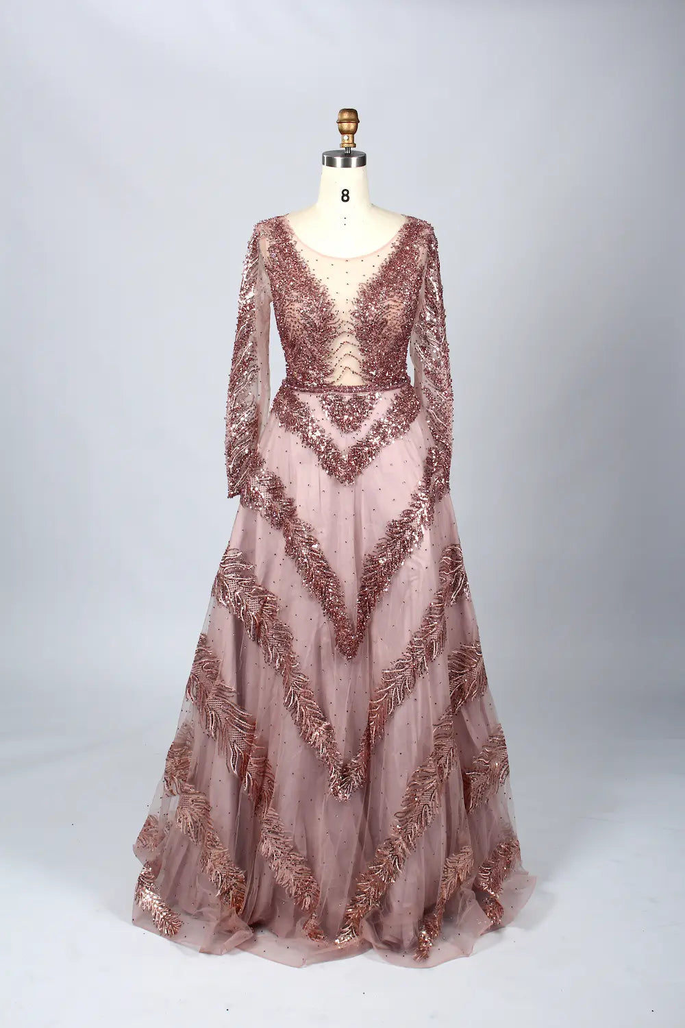 Black Deep V-Neck Beaded Long Sleeves  A-Line Mother of the Bride Dress MK066