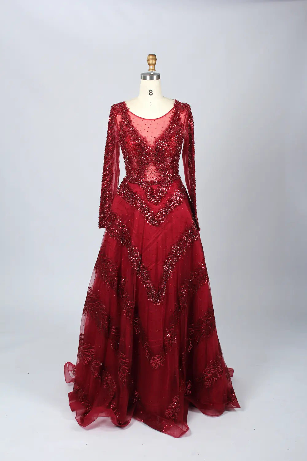 Black Deep V-Neck Beaded Long Sleeves  A-Line Mother of the Bride Dress MK066