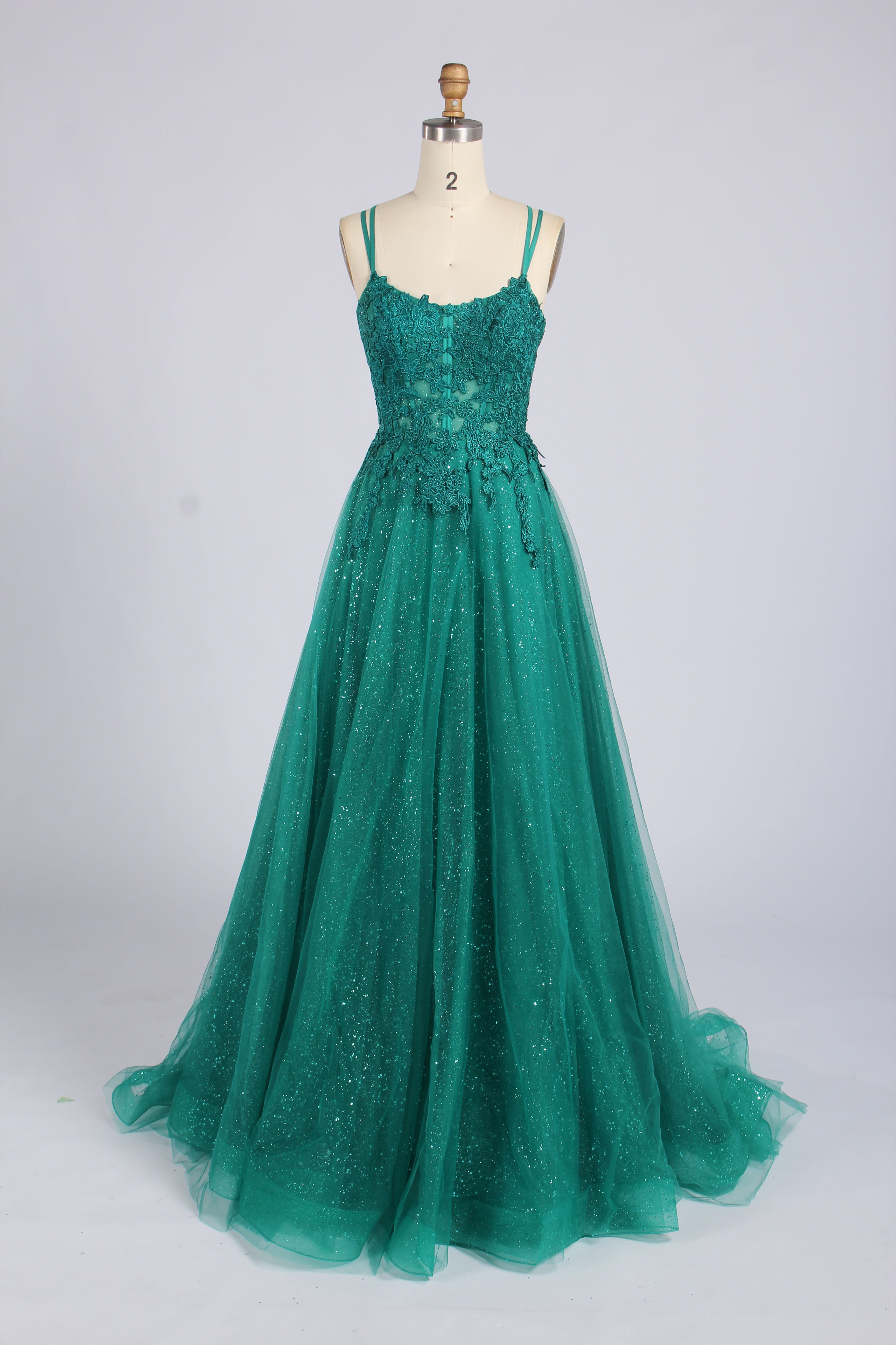 Wholesale Emerald Lace Corset Glitter Tulle Prom Dress 33519