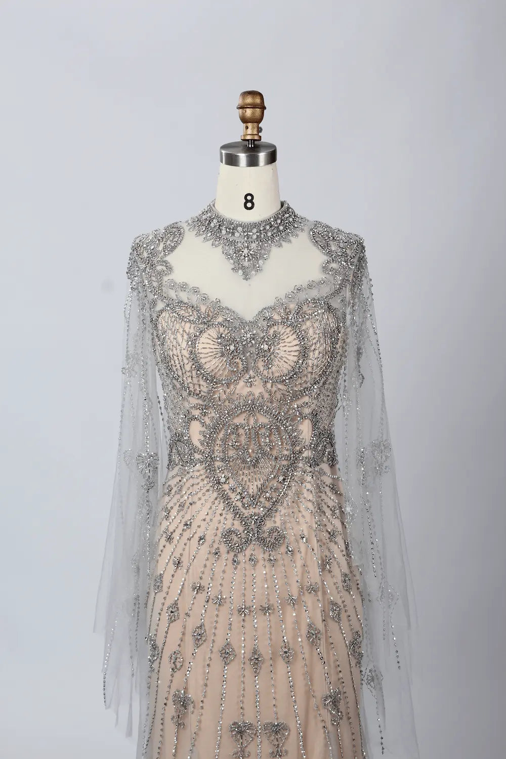 Embroidered A-Line Mother of the Bride Dress with Long Sleeves MC059