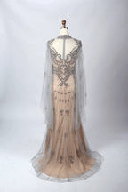 Embroidered A-Line Mother of the Bride Dress with Long Sleeves MC059