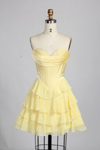 Wholesale Blue-and-White Porcelain Print Strapless Ruffled Homecoming Dress 33223cs