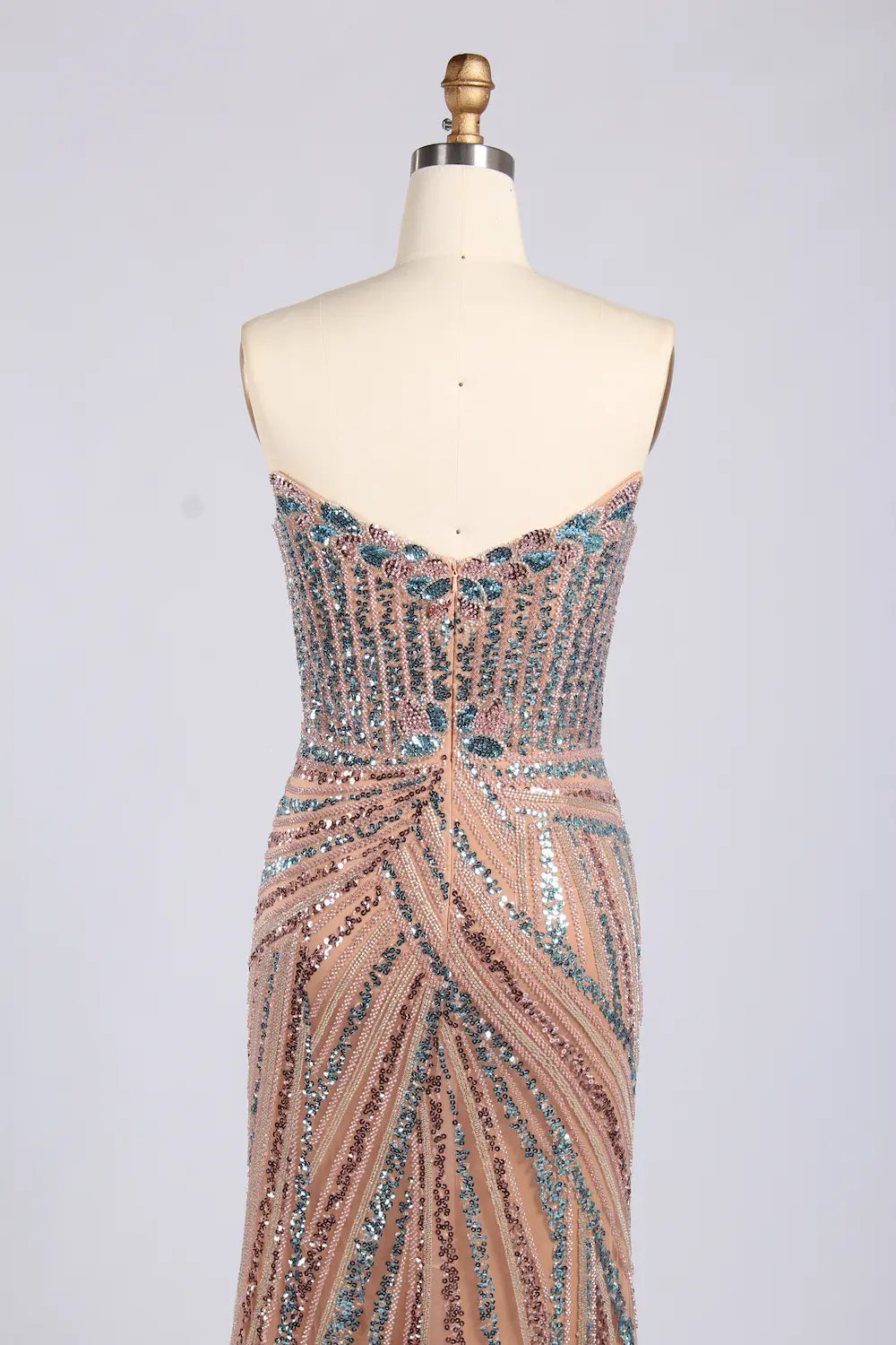 V-Neck Beaded Sequin Evening Dress with High Slit MC176