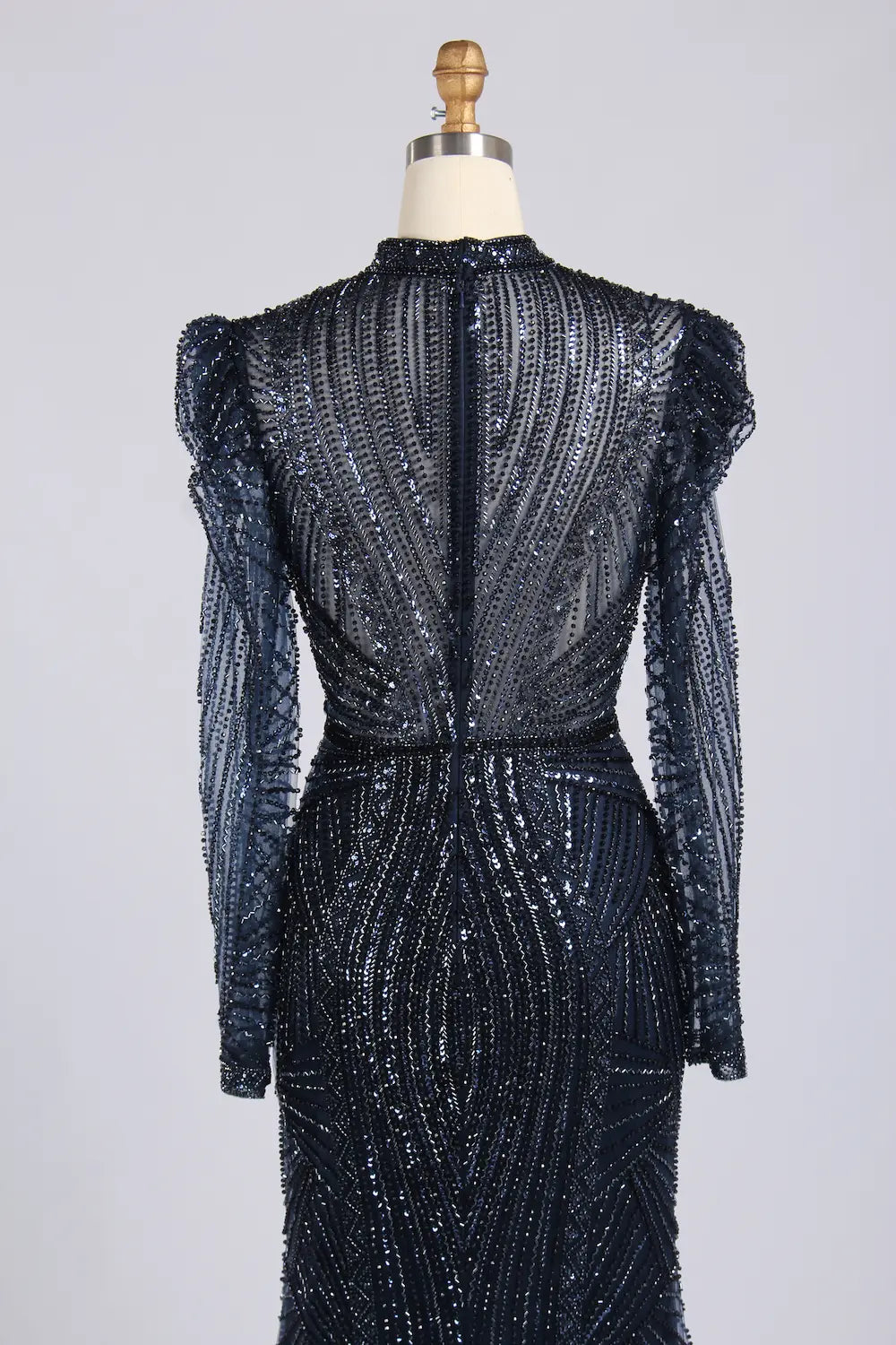 Elegant Navy Blue High-Neck Sequin Mother of the Bride Dress MC175