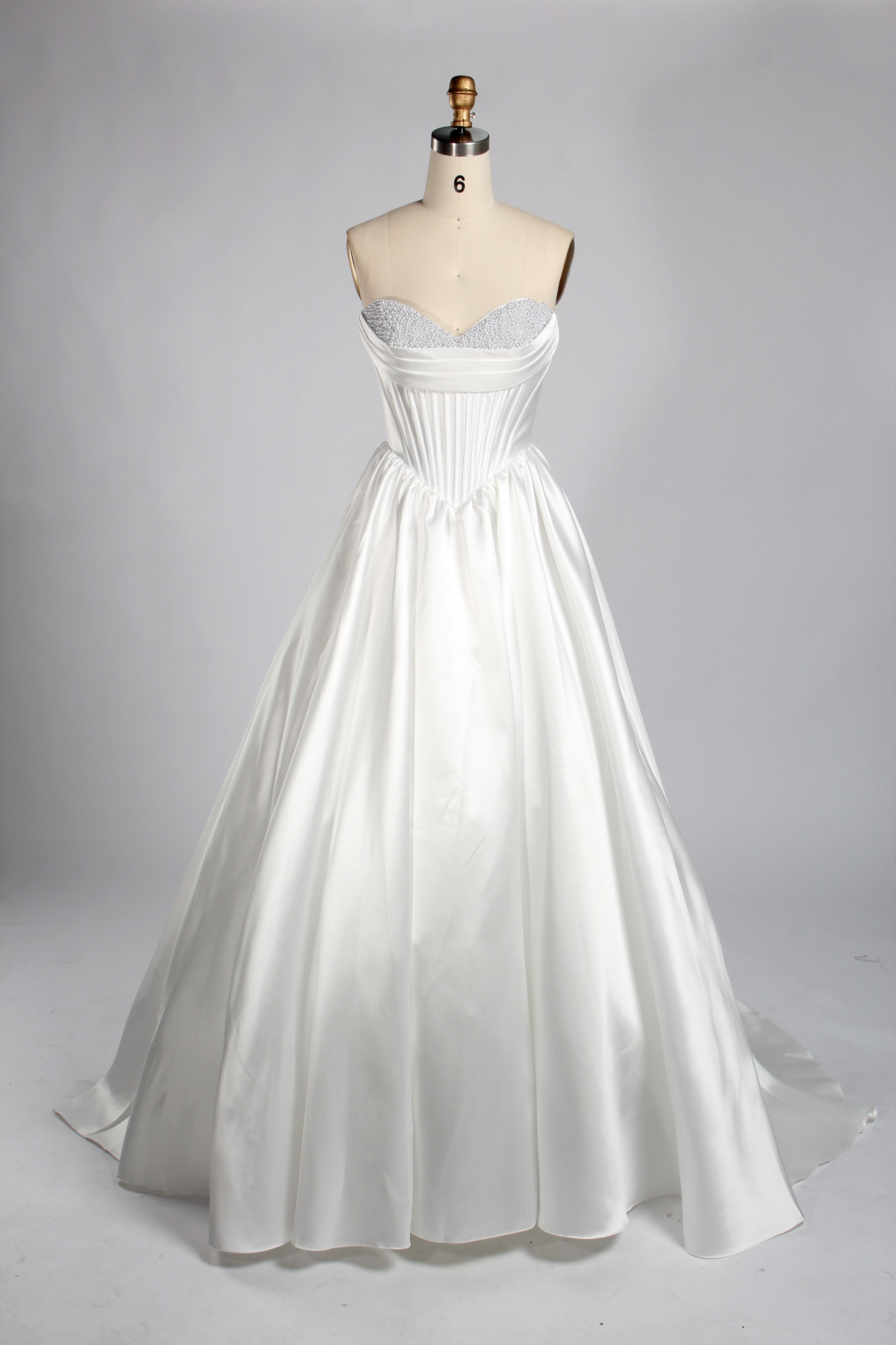 Wholesale Dusty Blue Pearls Mikado Ball Gown Prom Dress 33386