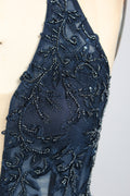 Wholesale Navy Blue Halter Neck Prom Dress with Ruffled Tulle 33343