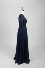 Wholesale Navy Beaded Half-Sleeve Mother-of-the-Bride Gown 32672