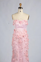 Timeless Pink Strapless 3D Floral Lace Mermaid Evening Dress KY073