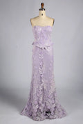 Lilac Purple Strapless Floral Lace Mermaid Evening Dress with Peplum KY074