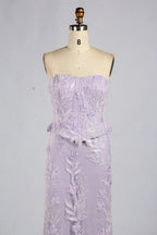 Lilac Purple Strapless Floral Lace Mermaid Evening Dress with Peplum KY074