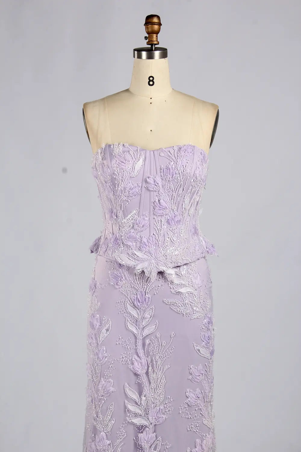 Lilac Purple Strapless Floral Lace Mermaid Evening Dress with Peplum KY074