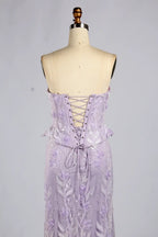 Lilac Purple Strapless Floral Lace Mermaid Evening Dress with Peplum KY074