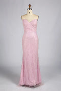 Elegant Blush Pink Strapless Sequin Mermaid Evening Dress | KY072