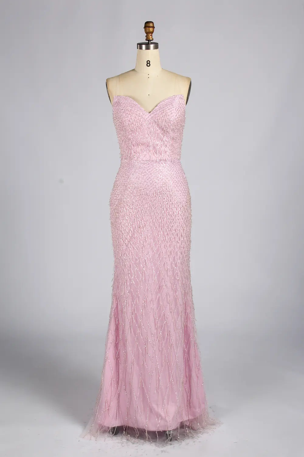 Elegant Blush Pink Strapless Sequin Mermaid Evening Dress | KY072