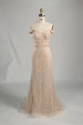 Champagne Off-the-Shoulder Beaded Mermaid Mother of the Bride Dress KS056