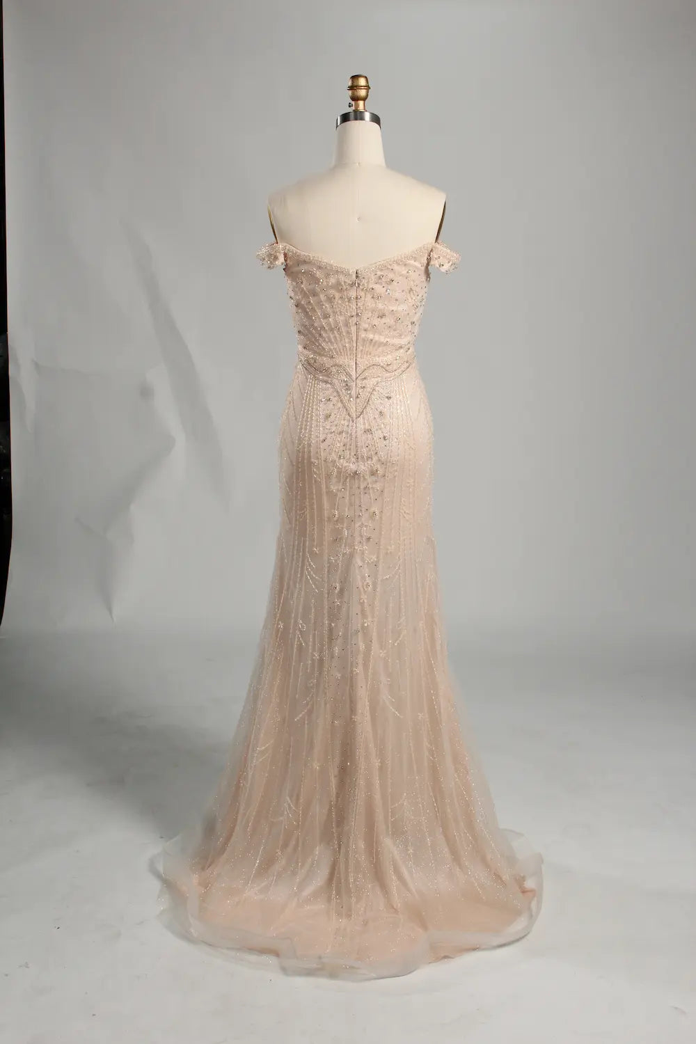 Champagne Off-the-Shoulder Beaded Mermaid Mother of the Bride Dress KS056