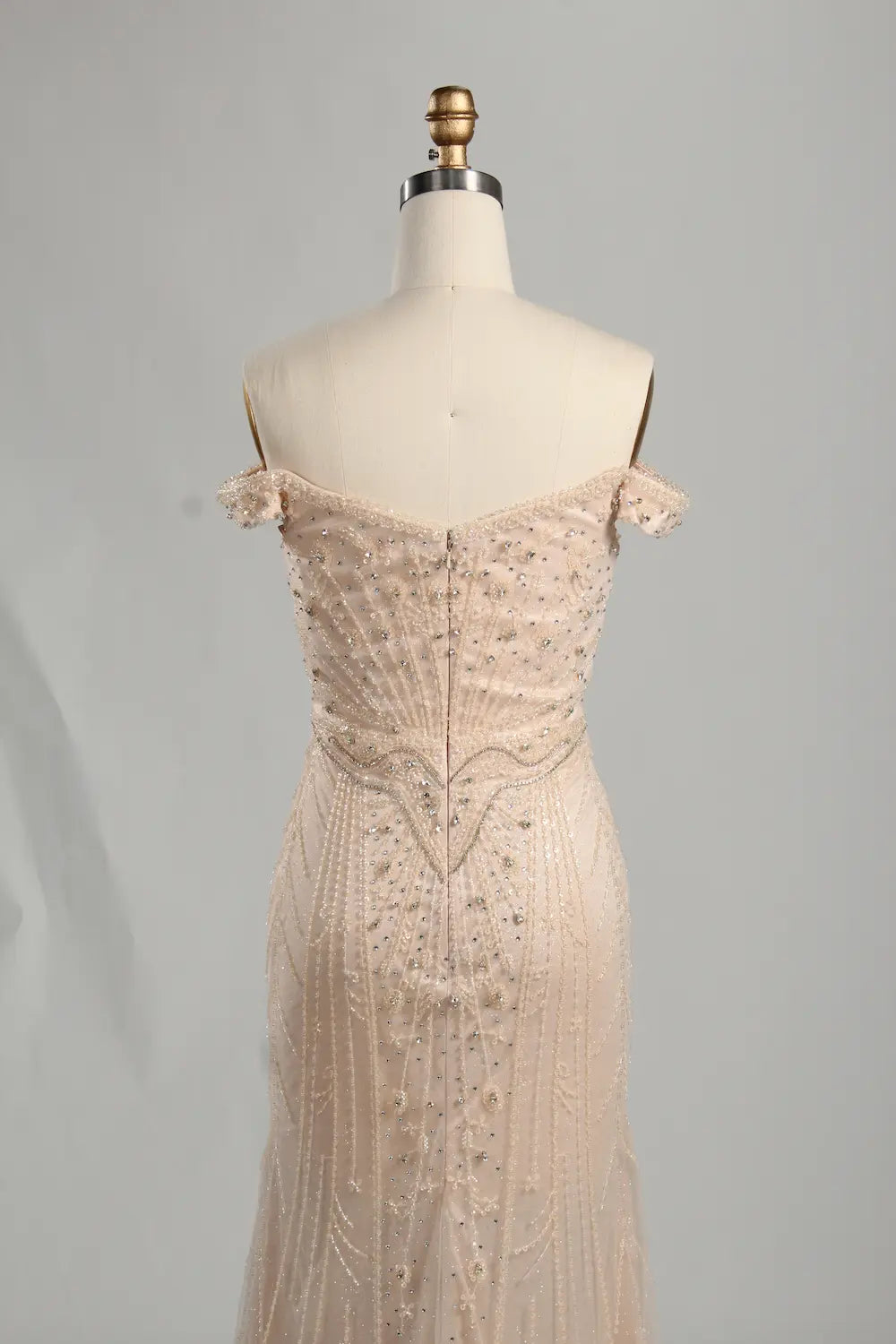 Champagne Off-the-Shoulder Beaded Mermaid Mother of the Bride Dress KS056