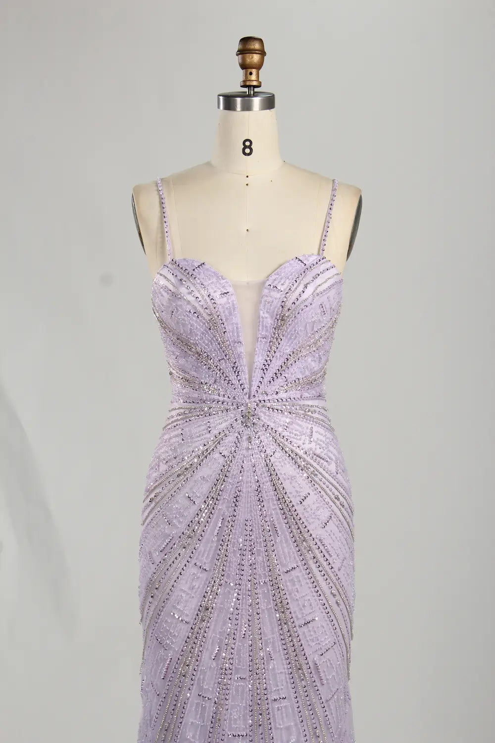 Purple Beaded Sequin Spaghetti Strap Mermaid Evening Gown KS057
