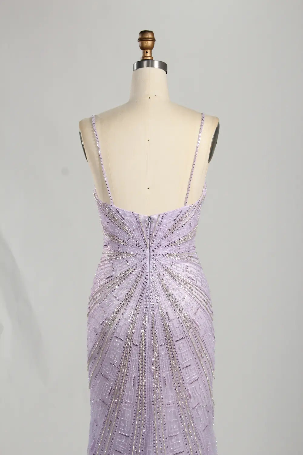 Purple Beaded Sequin Spaghetti Strap Mermaid Evening Gown KS057
