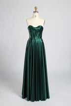 Wholesale Dark Green Satin Strapless Corset Prom Dress 33434