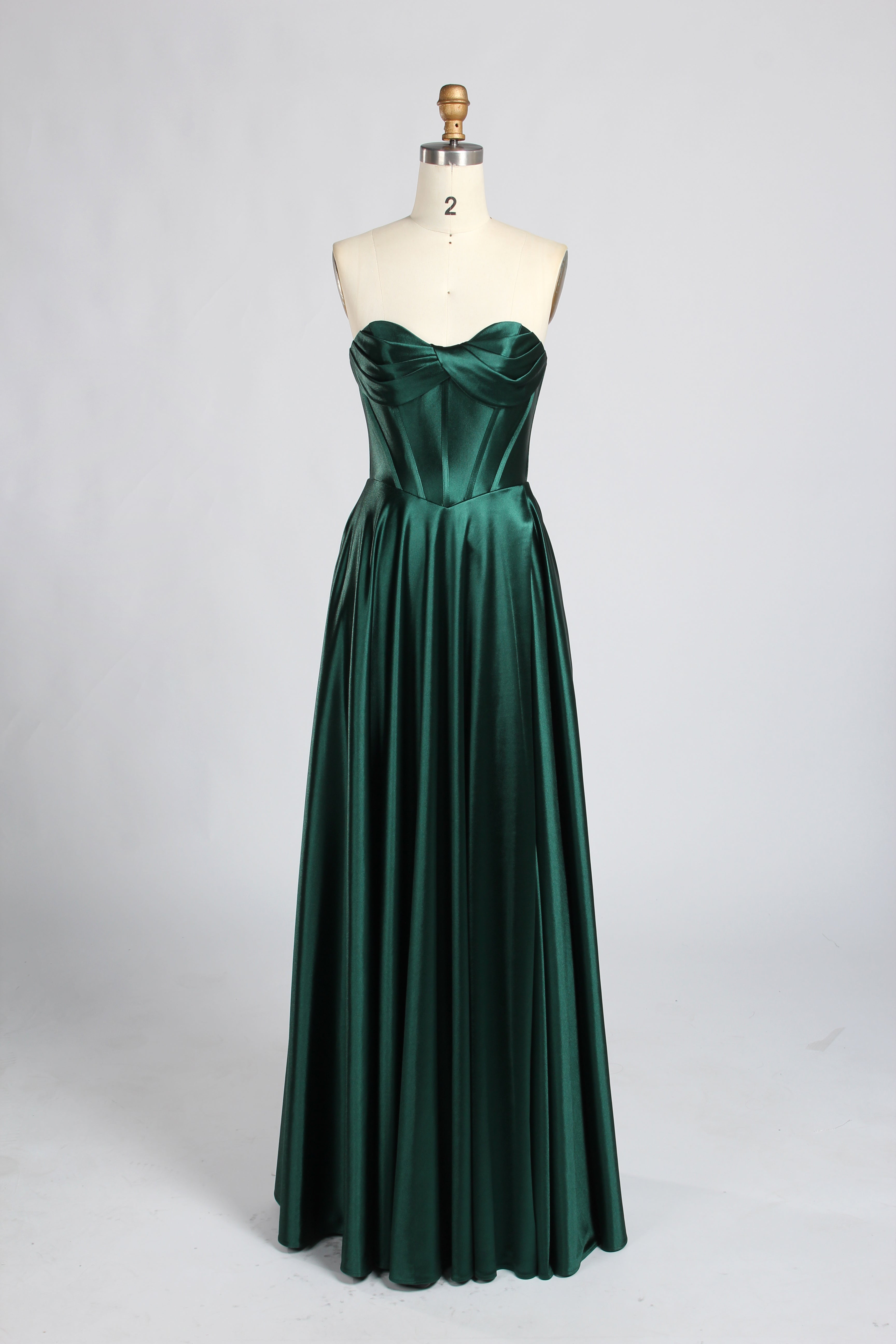 Wholesale Dark Green Satin Strapless Corset Prom Dress 33434