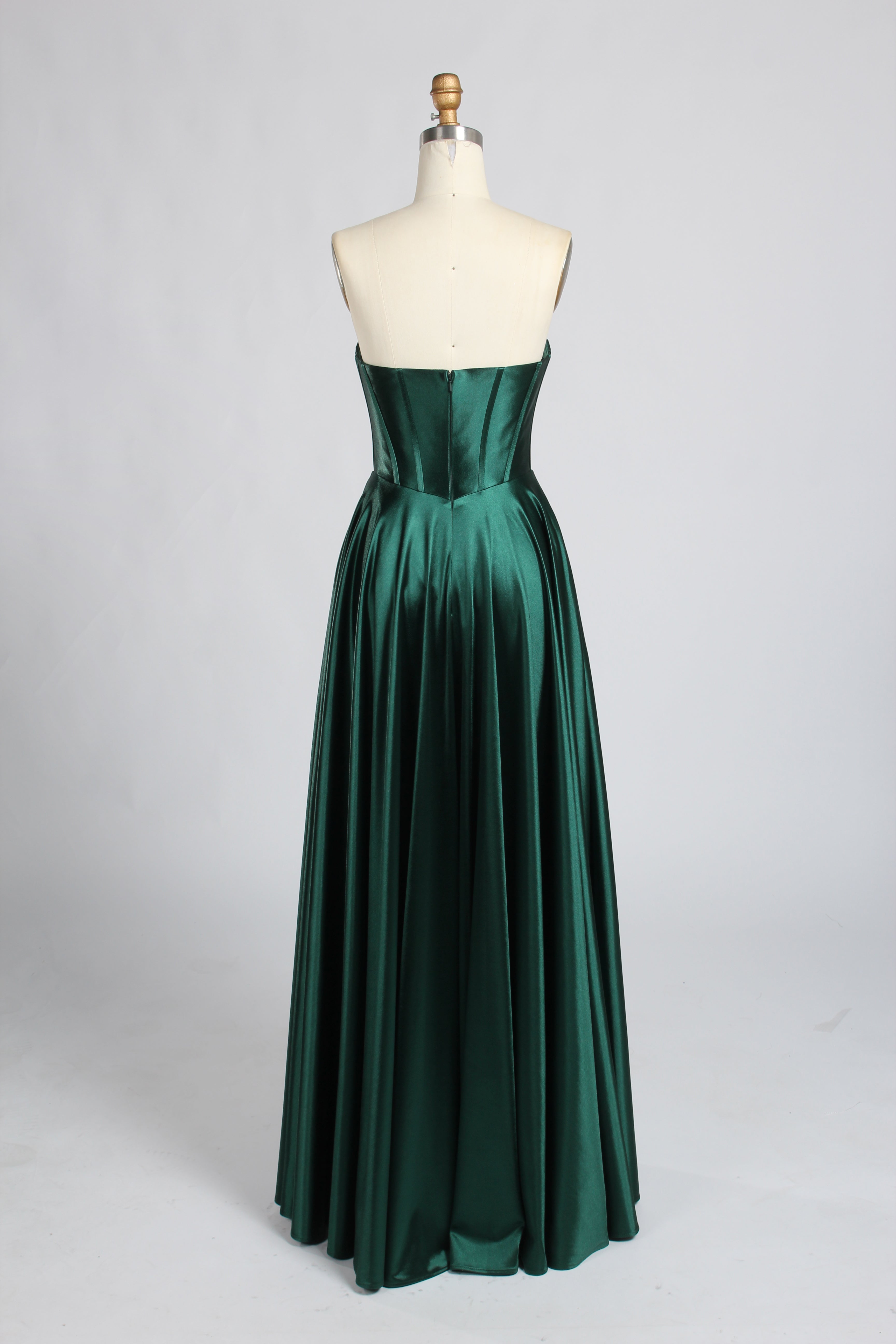 Wholesale Dark Green Satin Strapless Corset Prom Dress 33434