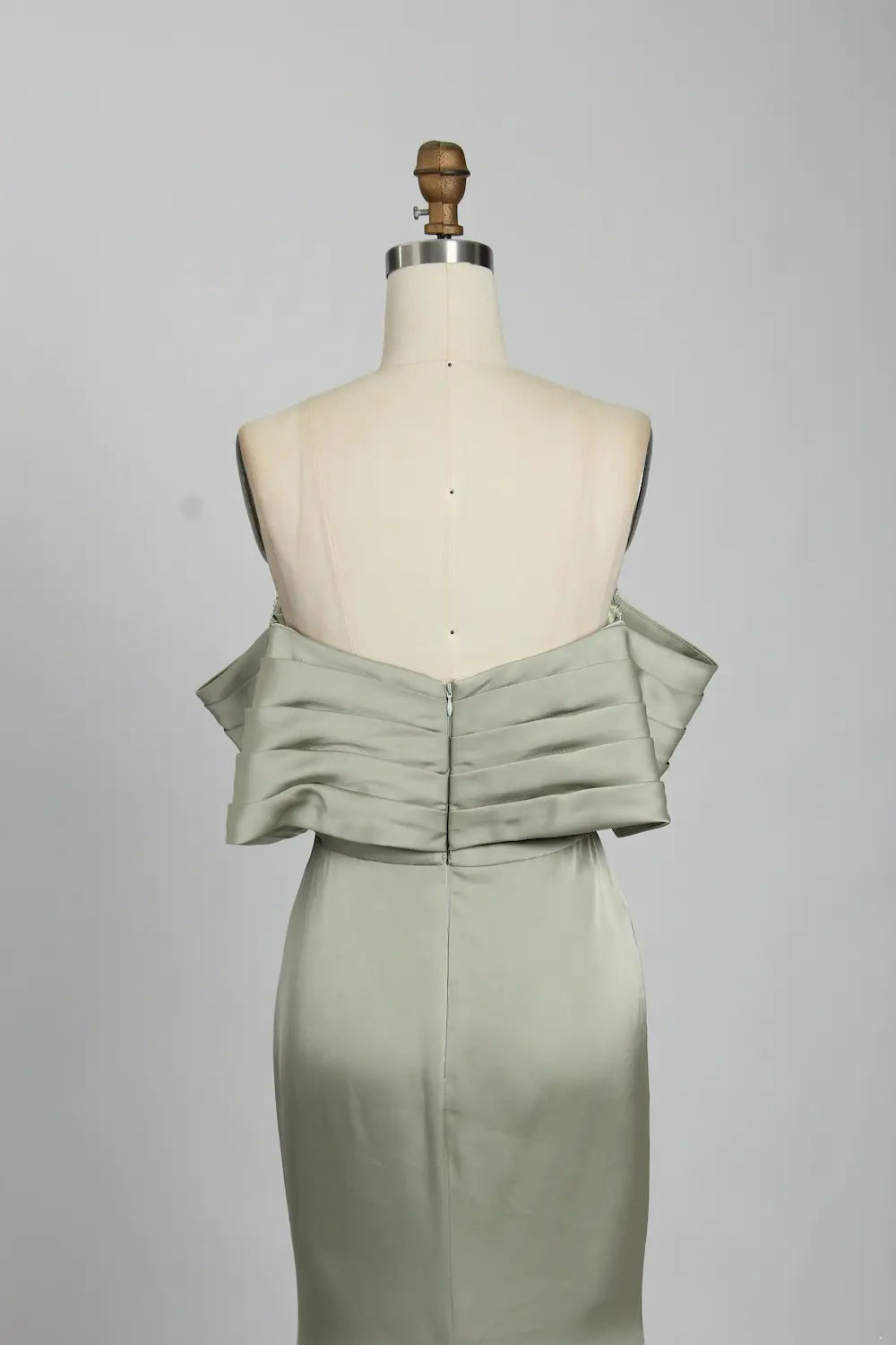 Off the Shoulder Satin Sage Green Fit and Flare Mother of the Bride Dress KS024