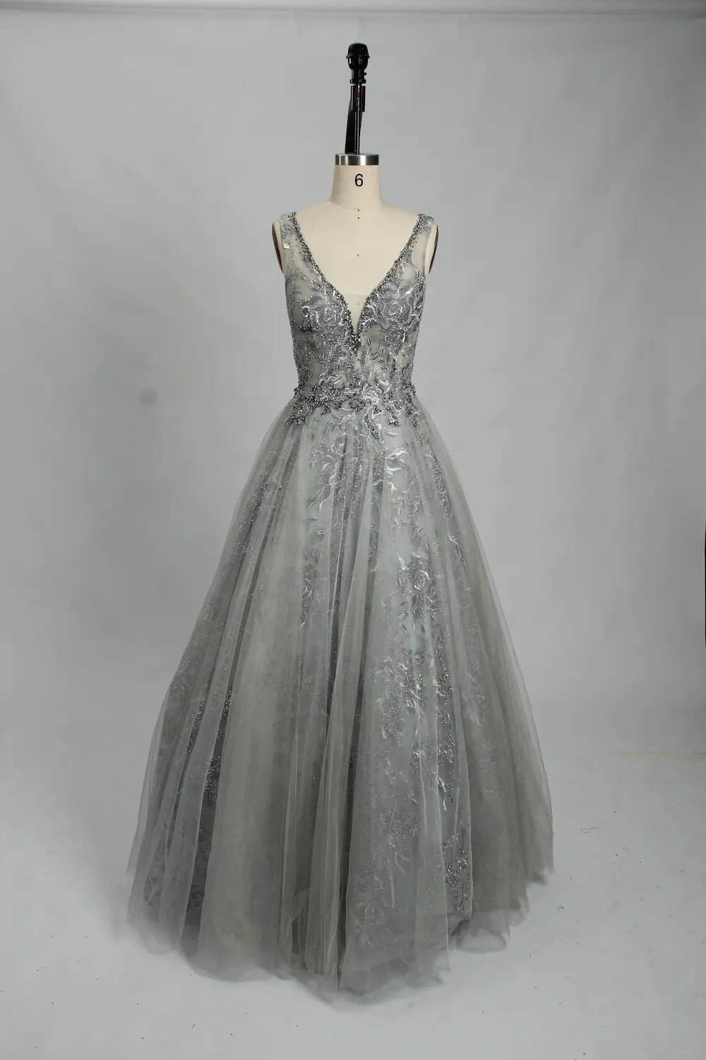 V-Neck Embroidered A-Line Evening Dress KS025