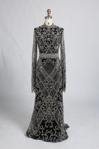Black High Neck Beaded Long Sleeve Mother of the Bride Dress KY062