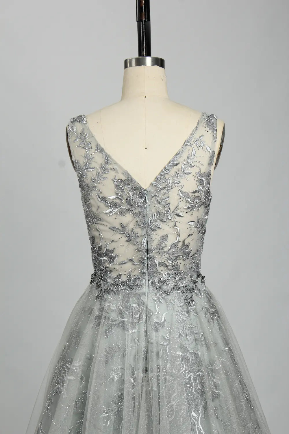 V-Neck Embroidered A-Line Evening Dress KS025