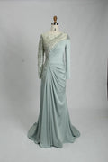 Asymmetrical Beaded Long Sleeve Mother of the Bride Dress KS026