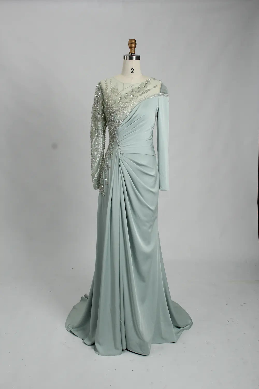 Asymmetrical Beaded Long Sleeve Mother of the Bride Dress KS026