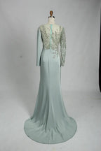 Asymmetrical Beaded Long Sleeve Mother of the Bride Dress KS026