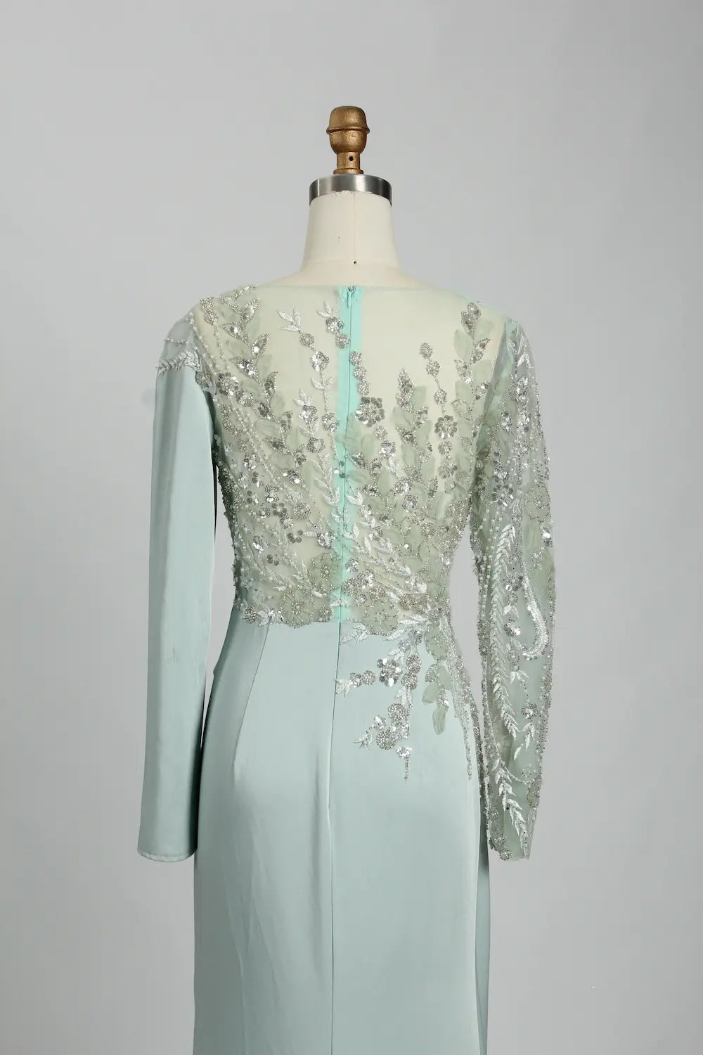 Asymmetrical Beaded Long Sleeve Mother of the Bride Dress KS026