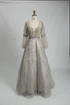 Sequin A-Line Mother of the Bride Dress with Long Bishop Sleeves KS027