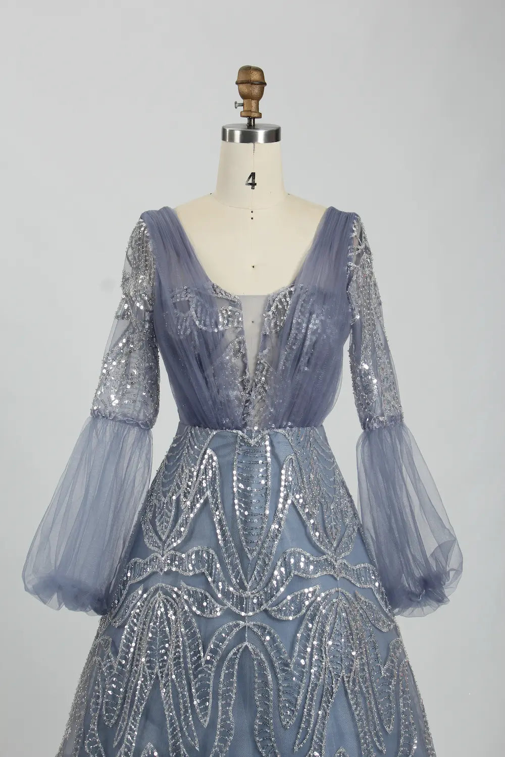 Sequin A-Line Mother of the Bride Dress with Long Bishop Sleeves KS027