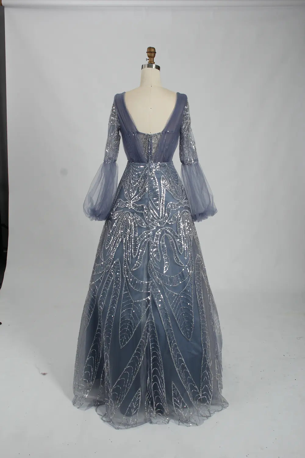 Sequin A-Line Mother of the Bride Dress with Long Bishop Sleeves KS027