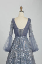 Sequin A-Line Mother of the Bride Dress with Long Bishop Sleeves KS027
