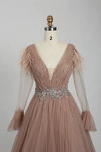 Dusty Rose Draped A-Line Mother of the Bride Dress with Long Sleeves KS010