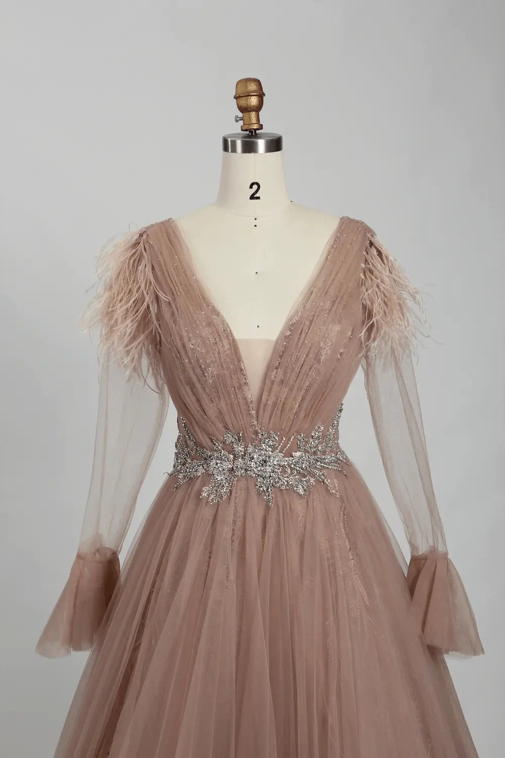 Dusty Rose Draped A-Line Mother of the Bride Dress with Long Sleeves KS010