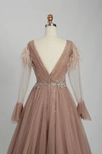 Dusty Rose Draped A-Line Mother of the Bride Dress with Long Sleeves KS010