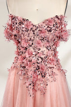 Gorgeous Pink Floral Off - Shoulder Tulle Prom Dress 33104
