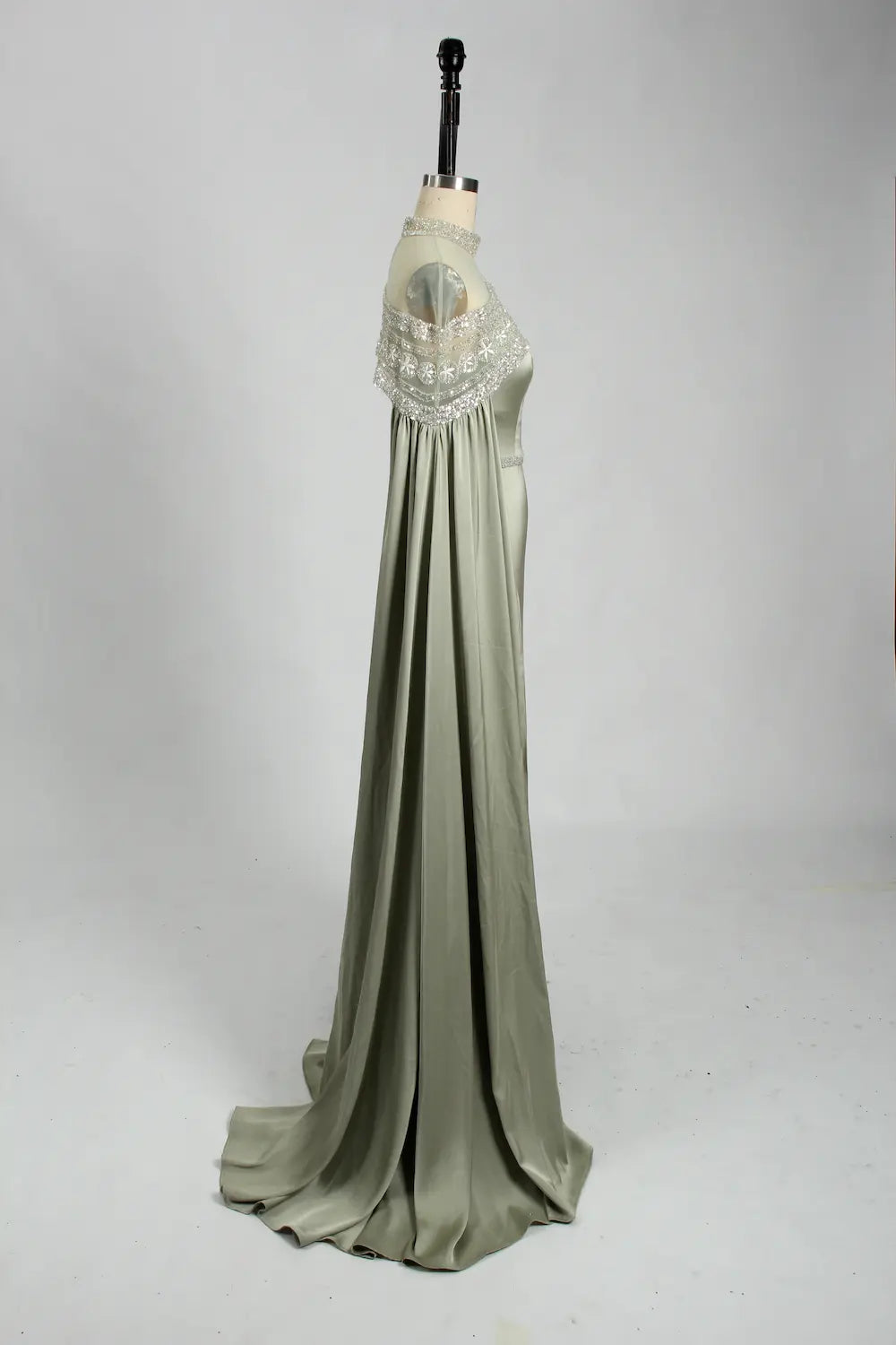 One Shoulder Sage Green Satin Mother of the Bride Dress KS029