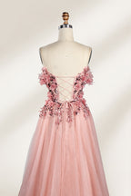 Gorgeous Pink Floral Off - Shoulder Tulle Prom Dress 33104