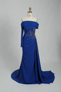 Off the Shoulder Beaded Satin Fit and Flare Mother of the Bride Dress KS032